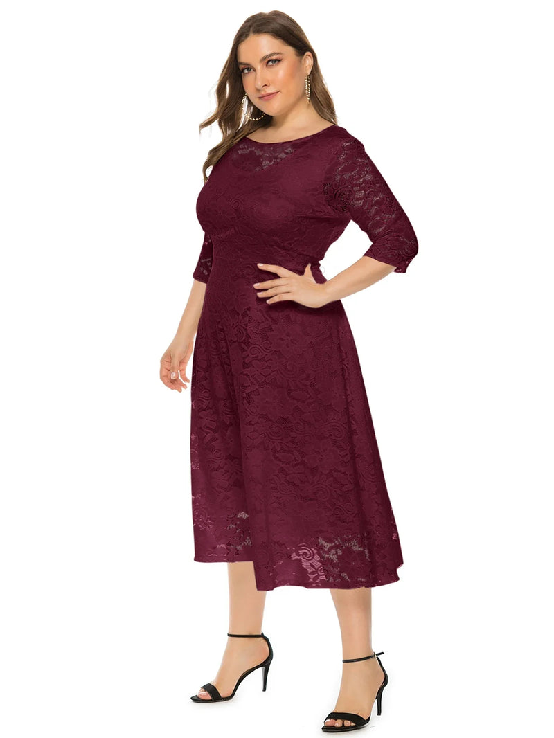 Plus Size Midi Dress with Contrasting Lace-Black-XL-State of Style