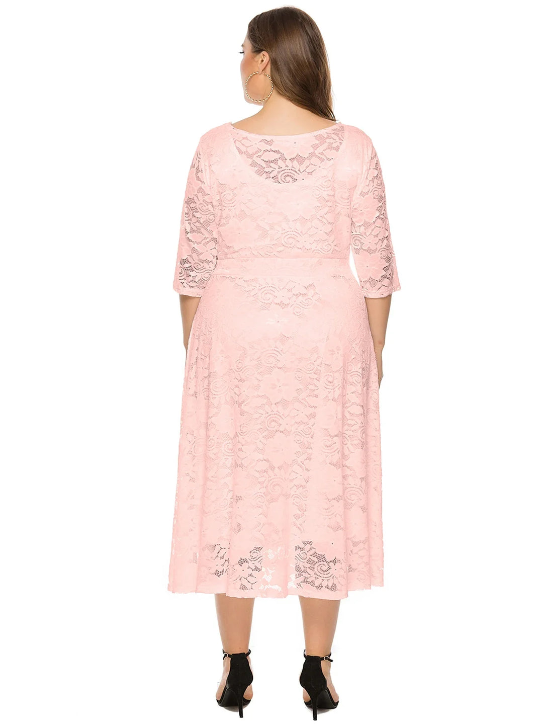 Plus Size Midi Dress with Contrasting Lace-Black-XL-State of Style