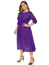 Plus Size Midi Dress with Contrasting Lace-Black-XL-State of Style