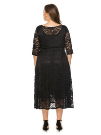 Plus Size Midi Dress with Contrasting Lace-Black-XL-State of Style