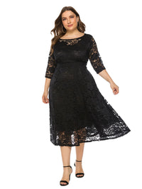 Plus Size Midi Dress with Contrasting Lace-Black-XL-State of Style