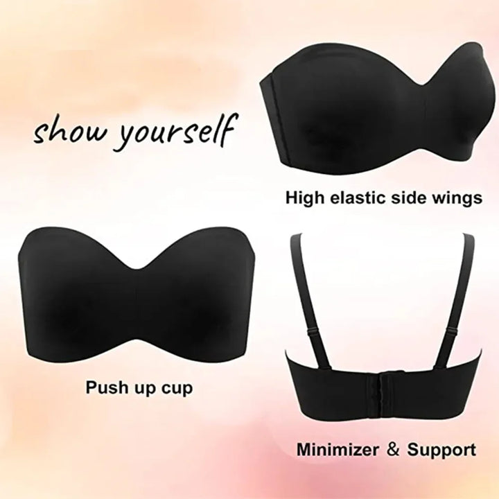 Plus Size Non-Slip Convertible Bandeau Bra – Supportive & Versatile-Black-10-B-State of Style