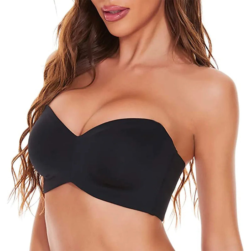 Plus Size Non-Slip Convertible Bandeau Bra – Supportive & Versatile-Black-10-B-State of Style
