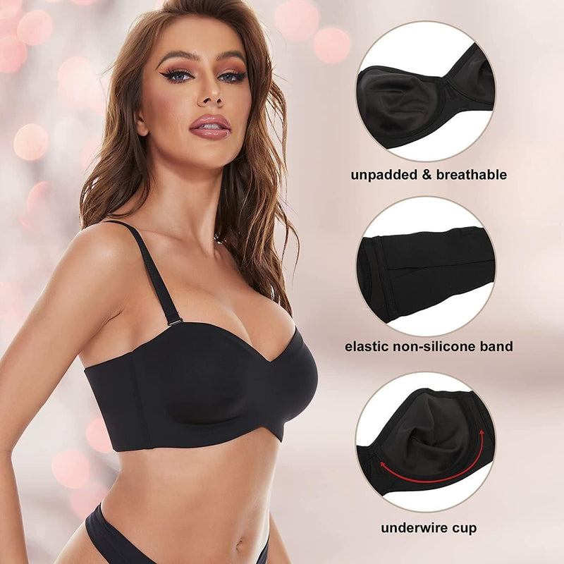 Plus Size Non-Slip Convertible Bandeau Bra – Supportive & Versatile-Black-10-B-State of Style