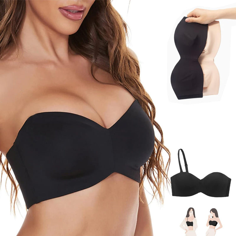 Plus Size Non-Slip Convertible Bandeau Bra – Supportive & Versatile-Black-10-B-State of Style