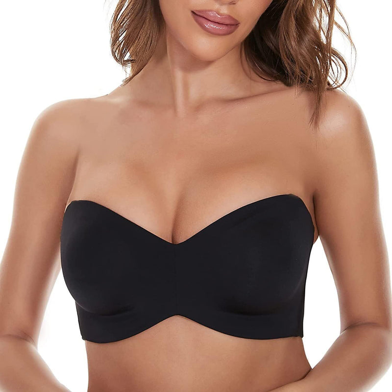 Plus Size Non-Slip Convertible Bandeau Bra – Supportive & Versatile-Black-10-B-State of Style