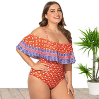 Plus Size Off Shoulder One-Piece Swimsuit-Red-2XL-State of Style