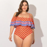 Plus Size Off Shoulder One-Piece Swimsuit-Red-2XL-State of Style