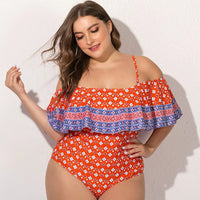 Plus Size Off Shoulder One-Piece Swimsuit-Red-2XL-State of Style