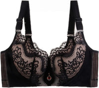 Plus Size Palm Print Lace Bra – Supportive & Stylish-Black-12C-State of Style