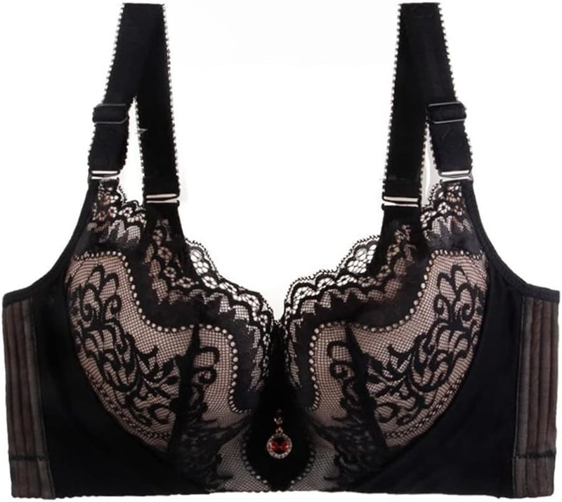 Plus Size Palm Print Lace Bra – Supportive & Stylish-Black-12C-State of Style