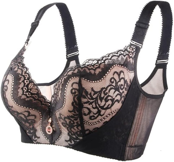 Plus Size Palm Print Lace Bra – Supportive & Stylish-Blue-12C-State of Style