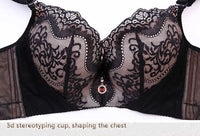 Plus Size Palm Print Lace Bra – Supportive & Stylish-Blue-12C-State of Style