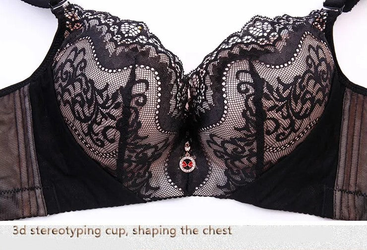 Plus Size Palm Print Lace Bra – Supportive & Stylish-Blue-12C-State of Style