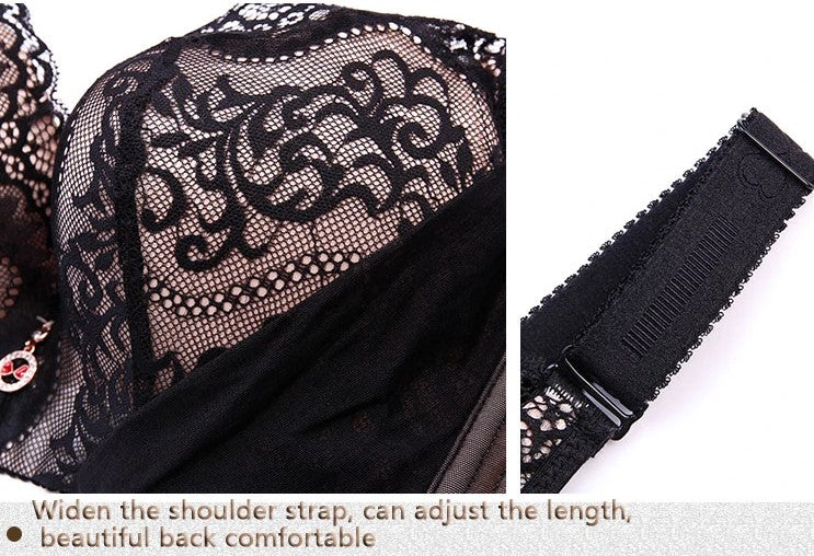 Plus Size Palm Print Lace Bra – Supportive & Stylish-Blue-12C-State of Style