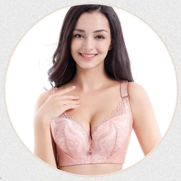 Plus Size Palm Print Lace Bra – Supportive & Stylish-Blue-12C-State of Style