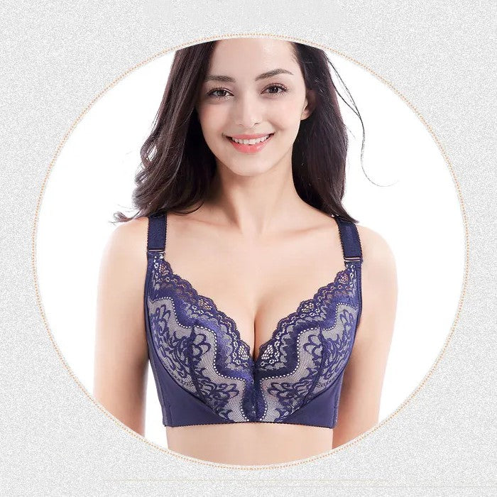 Plus Size Palm Print Lace Bra – Supportive & Stylish-Blue-12C-State of Style