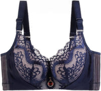 Plus Size Palm Print Lace Bra – Supportive & Stylish-Blue-12C-State of Style