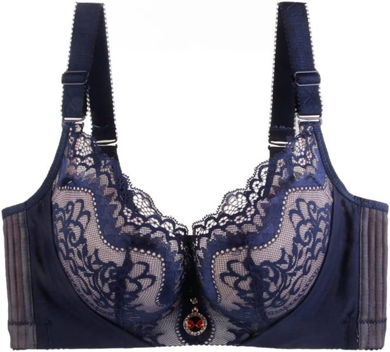 Plus Size Palm Print Lace Bra – Supportive & Stylish-Blue-12C-State of Style