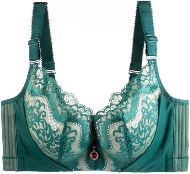 Plus Size Palm Print Lace Bra – Supportive & Stylish-Green-12C-State of Style