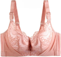 Plus Size Palm Print Lace Bra – Supportive & Stylish-Pink-12C-State of Style