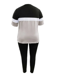 Plus-Size Patchwork Drawstring Pants Set-Pink-XL-State of Style