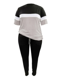 Plus-Size Patchwork Drawstring Pants Set-Pink-XL-State of Style