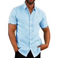 Plus Size Summer Breeze Linen Shirt for Men-Blue-2XL-State of Style