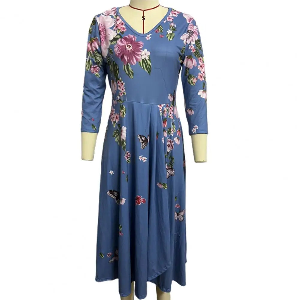 Plus Size Summer Dress with Butterfly Blooms & V-Neck-Black-2XL-State of Style