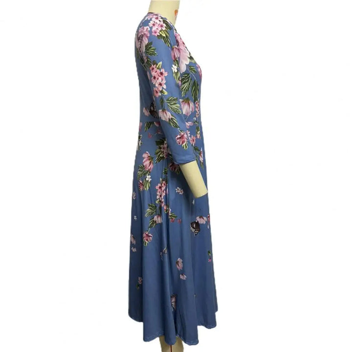 Plus Size Summer Dress with Butterfly Blooms & V-Neck-Black-2XL-State of Style