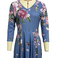 Plus Size Summer Dress with Butterfly Blooms & V-Neck-Black-2XL-State of Style
