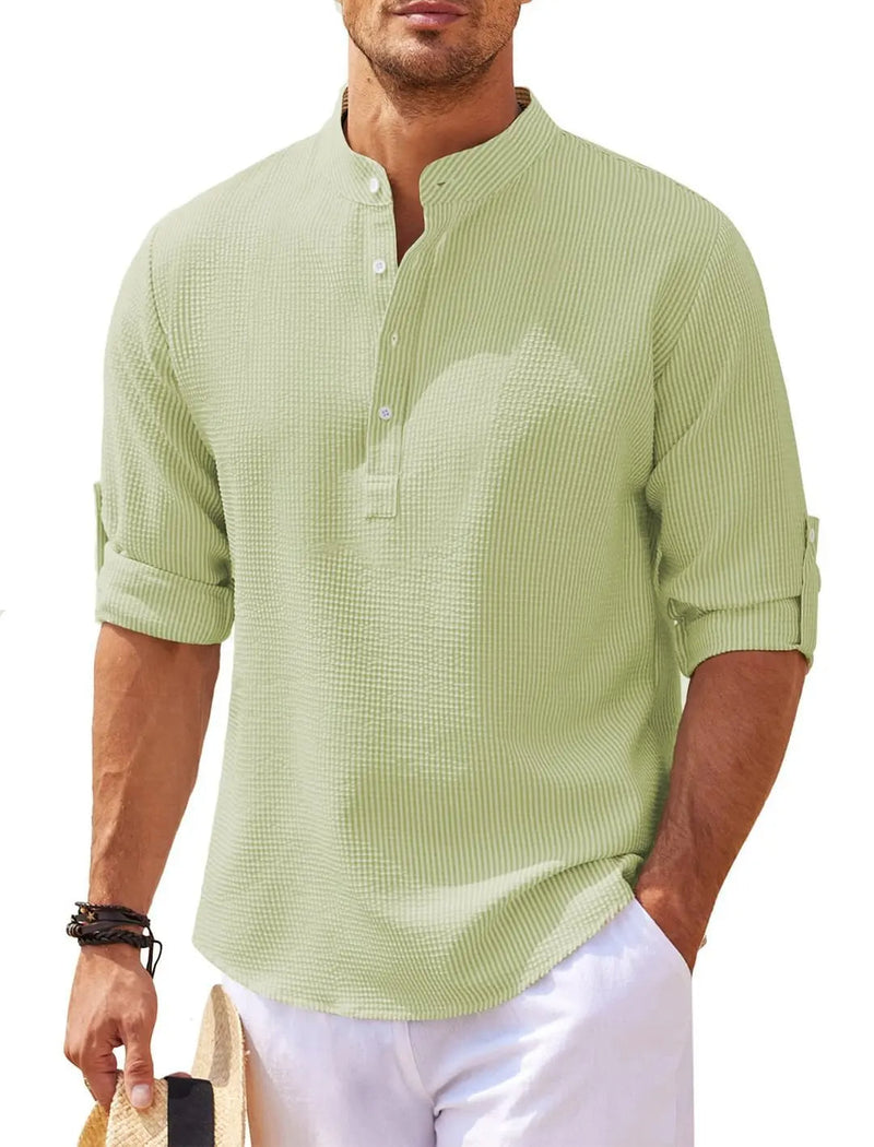 Plus Size Summer Mandarin Collar Shirt-Green-2XL-State of Style