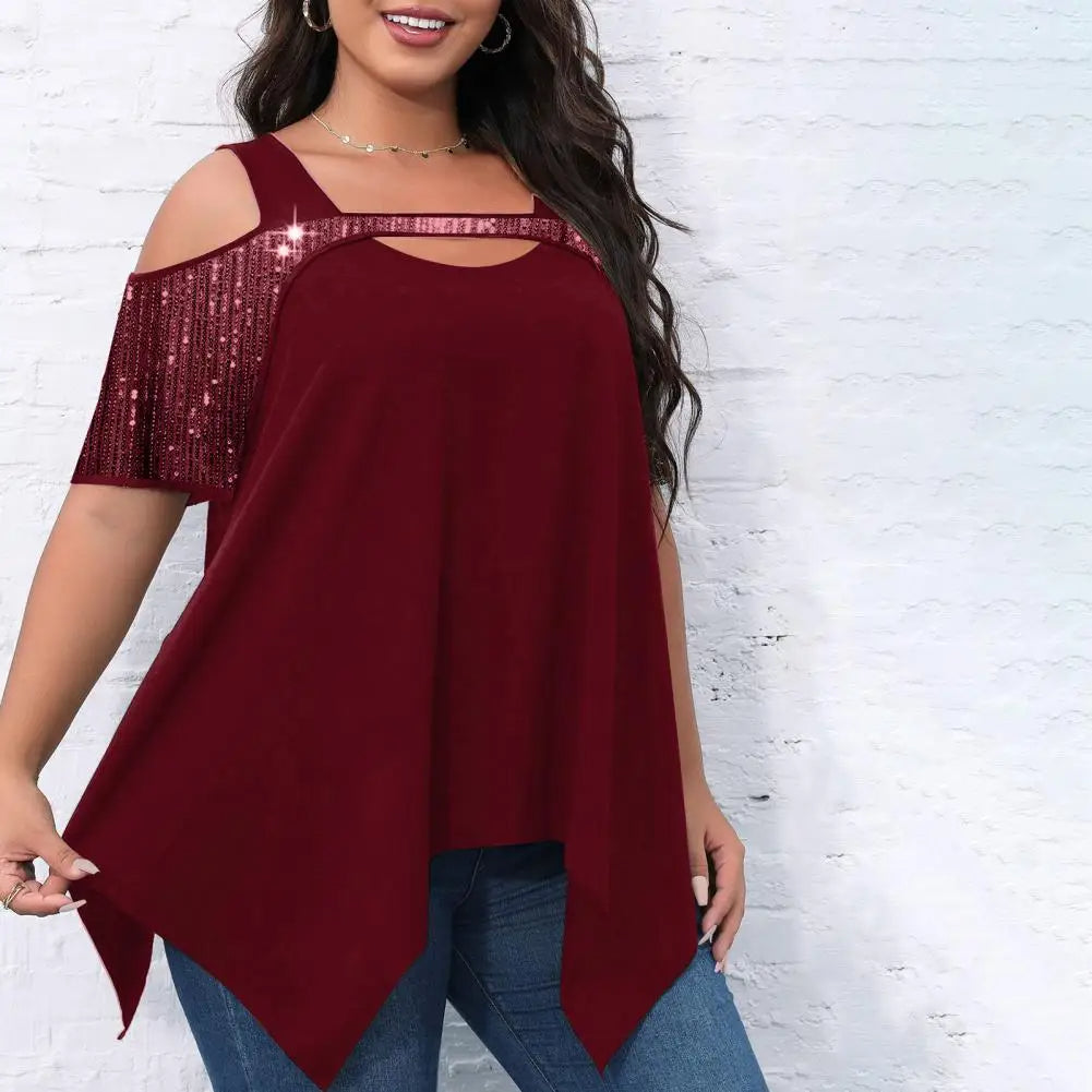 Plus Size Summer Streetwear Off-Shoulder Top-Wine Red-2XL-State of Style
