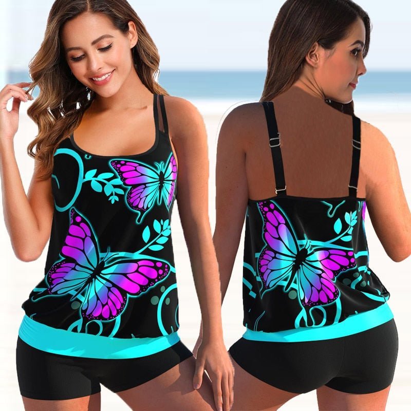 Plus Size Tankini for Beach & Pool - Marielle-Black - Butterflies-S-State of Style