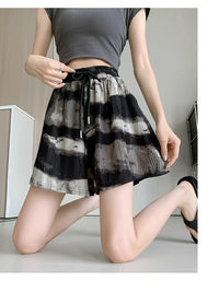 Plus-Size Tie-Dye Ink Print Shorts with High Waist-Black-2XL-State of Style