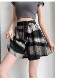 Plus-Size Tie-Dye Ink Print Shorts with High Waist-Black-2XL-State of Style