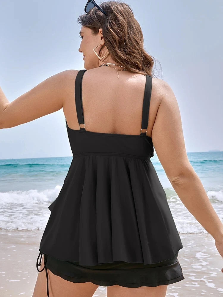 Plus-Size Tummy Control Beach Babe Set-Black-2XL-State of Style