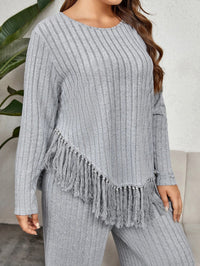 Plus-Size Two-Piece Outfit Set with Fringe-XL-State of Style
