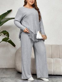 Plus-Size Two-Piece Outfit Set with Fringe-XL-State of Style