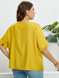 Plus Size Women's Summer Top with Round Neck & Front Button Placket-Yellow-2XL-State of Style