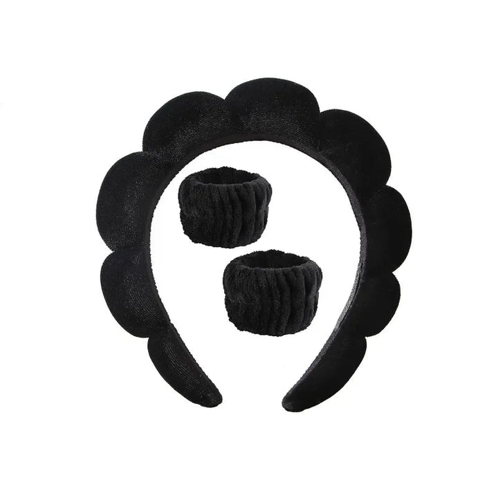 Plush Spa Headband & Wristband Set - Fluffiea-Black-State of Style