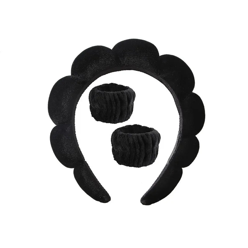 Plush Spa Headband & Wristband Set - Fluffiea-Black-State of Style