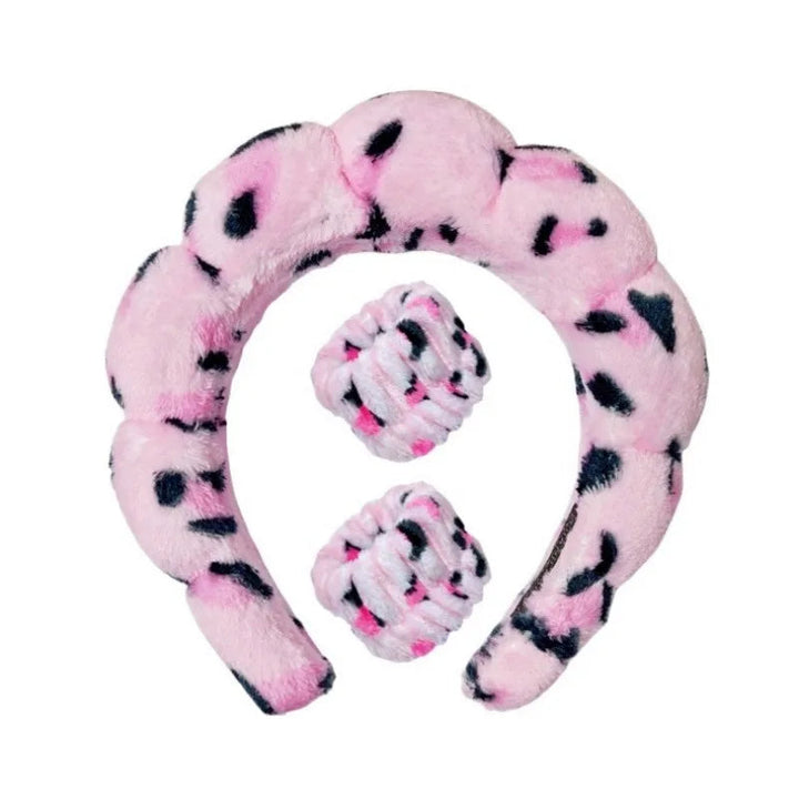 Plush Spa Headband & Wristband Set - Fluffiea-Dalmatian Pink-State of Style