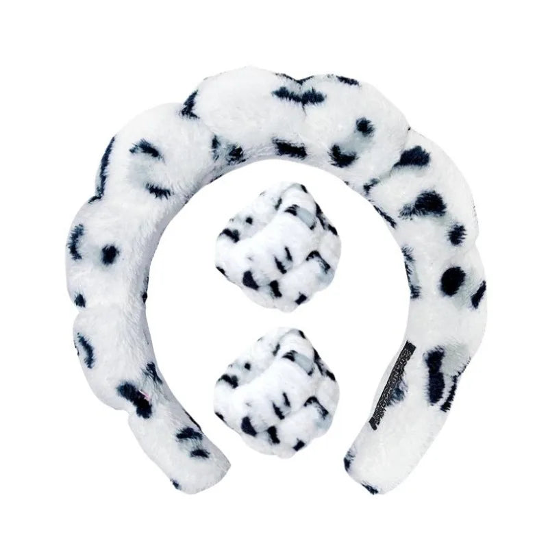 Plush Spa Headband & Wristband Set - Fluffiea-Dalmatian White-State of Style