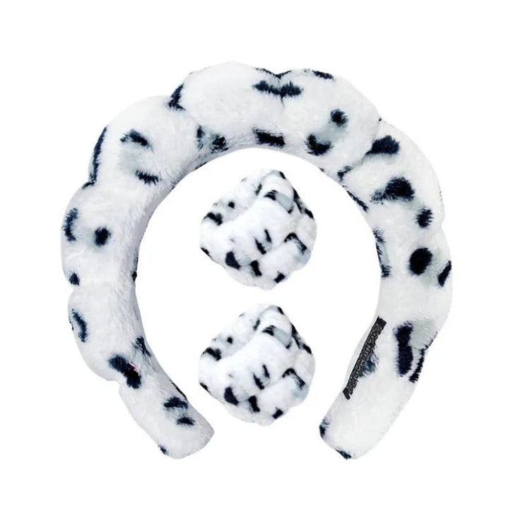 Plush Spa Headband & Wristband Set - Fluffiea-Dalmatian White-State of Style