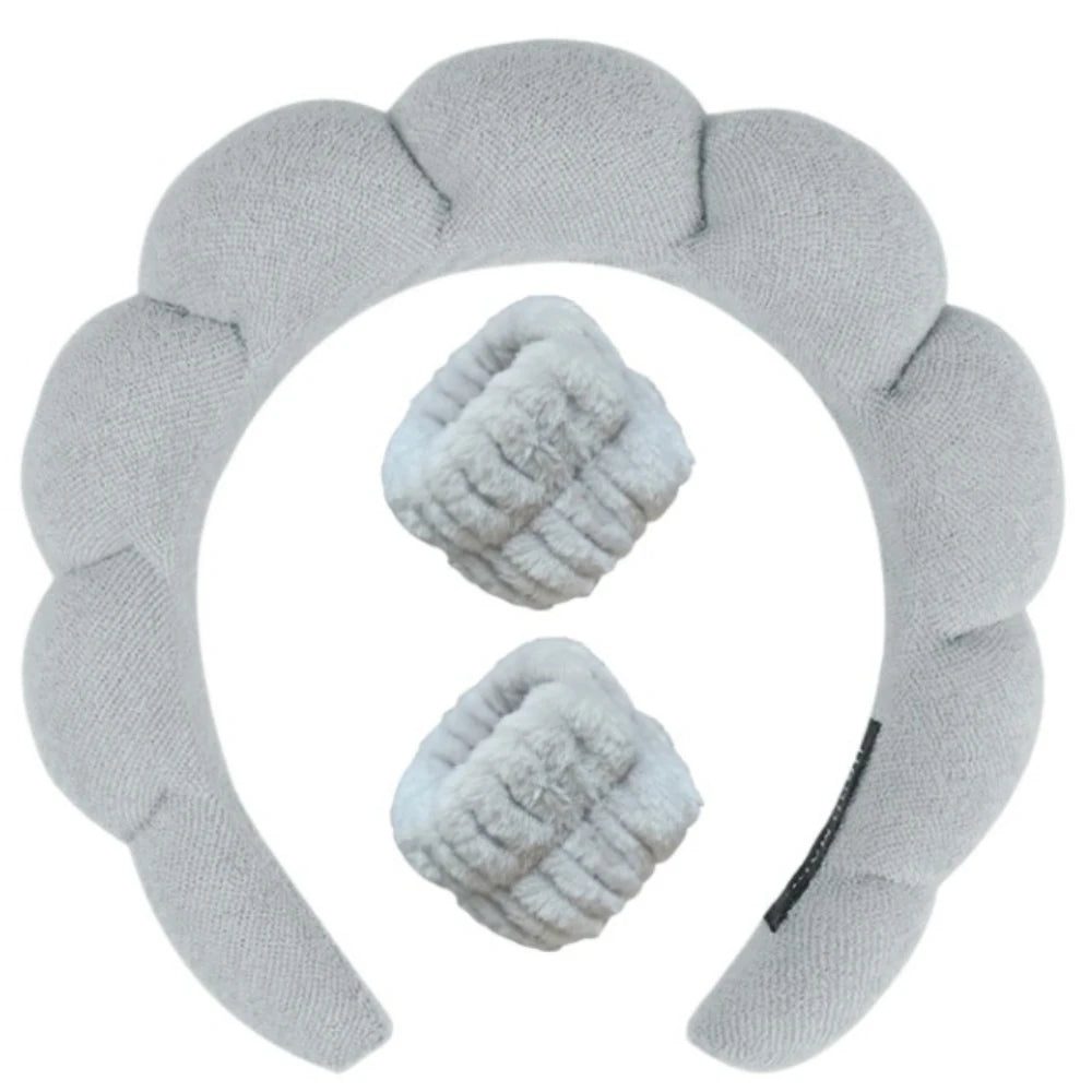 Plush Spa Headband & Wristband Set - Fluffiea-Grey-State of Style