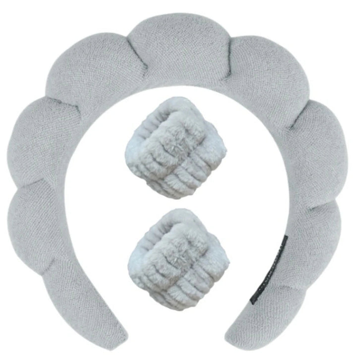 Plush Spa Headband & Wristband Set - Fluffiea-Grey-State of Style