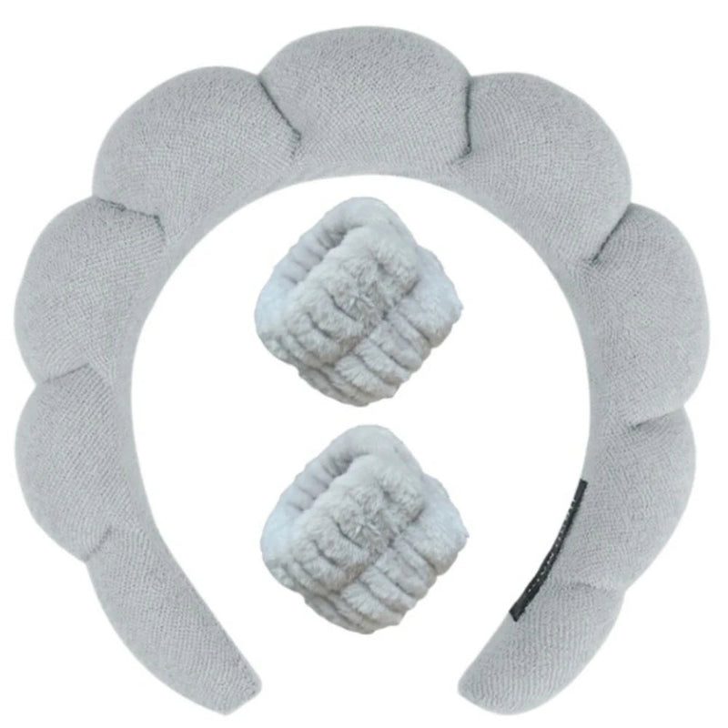 Plush Spa Headband & Wristband Set - Fluffiea-Grey-State of Style