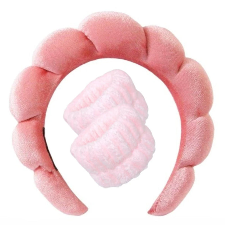 Plush Spa Headband & Wristband Set - Fluffiea-Red-State of Style
