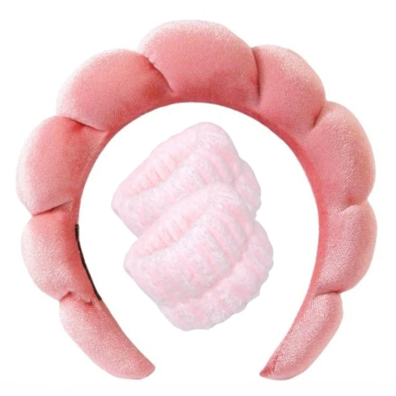 Plush Spa Headband & Wristband Set - Fluffiea-Red-State of Style